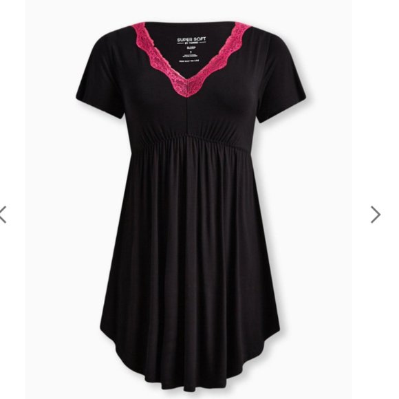Torrid Super Soft Lace Trim Sleep Babydoll Gown Black and Pink 2 - Picture 1 of 3